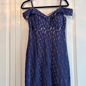 Royal Blue Lace Off-Shoulder Midi Dress